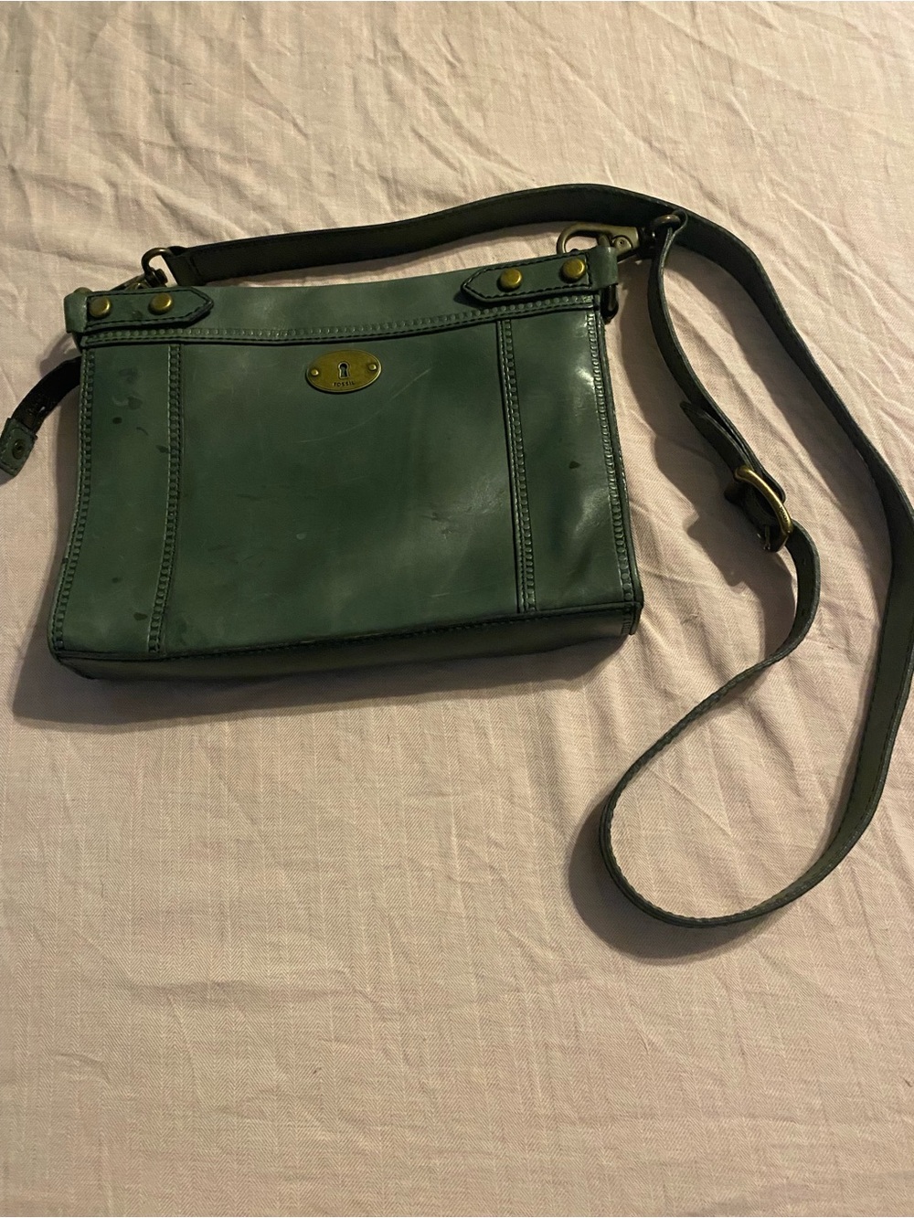 Fossil Green Leather Crossbody with Turn-Lock Front Pocket - Picture 2 of 5
